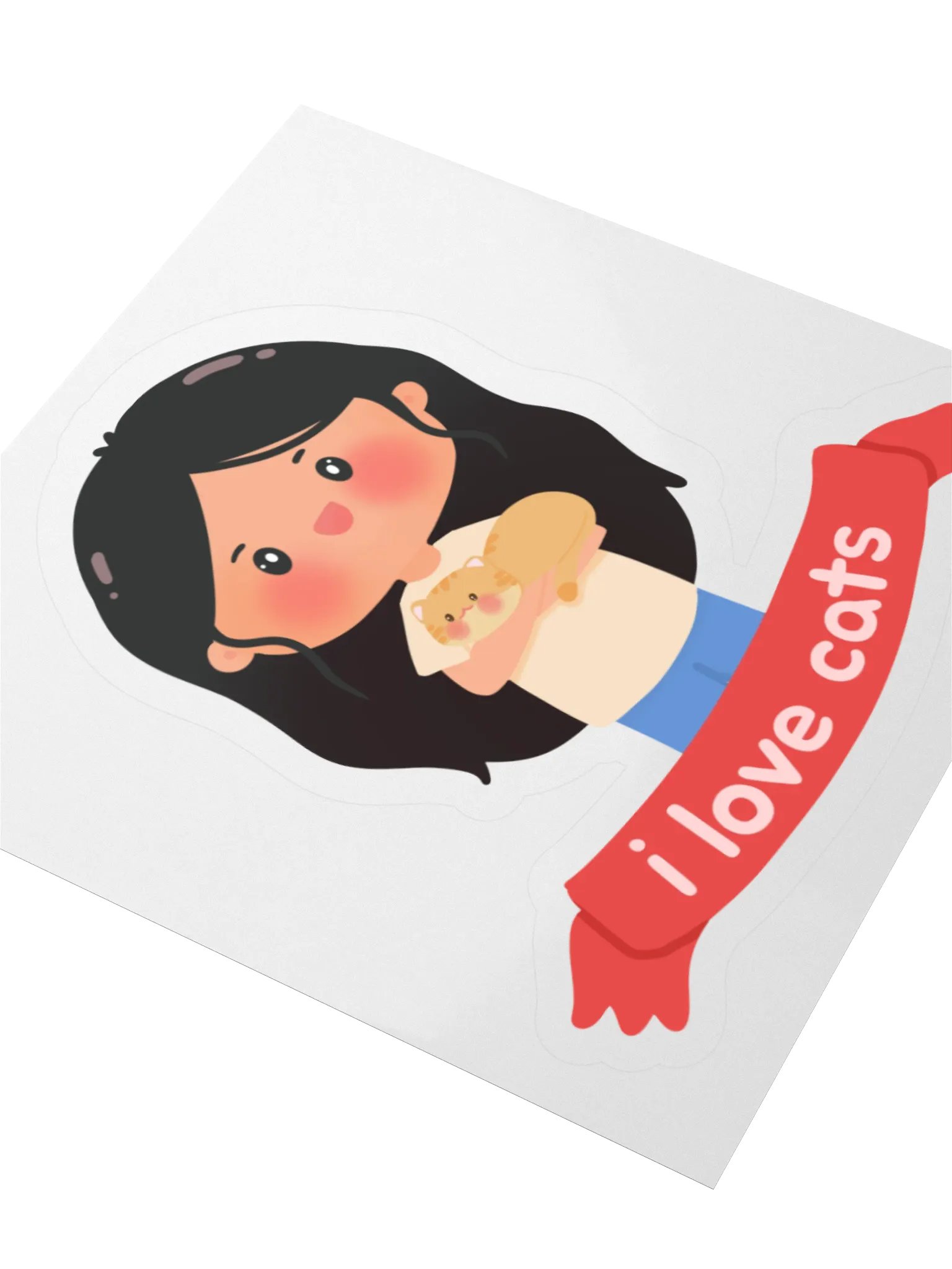 I love cats! Girl with Orange Cat Vinyl Sticker product image (4)