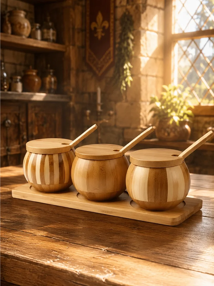 The Armored Kingdom Salt & Spice Container-100% Natural Bamboo Wood-High Quality-Storage product image (1)