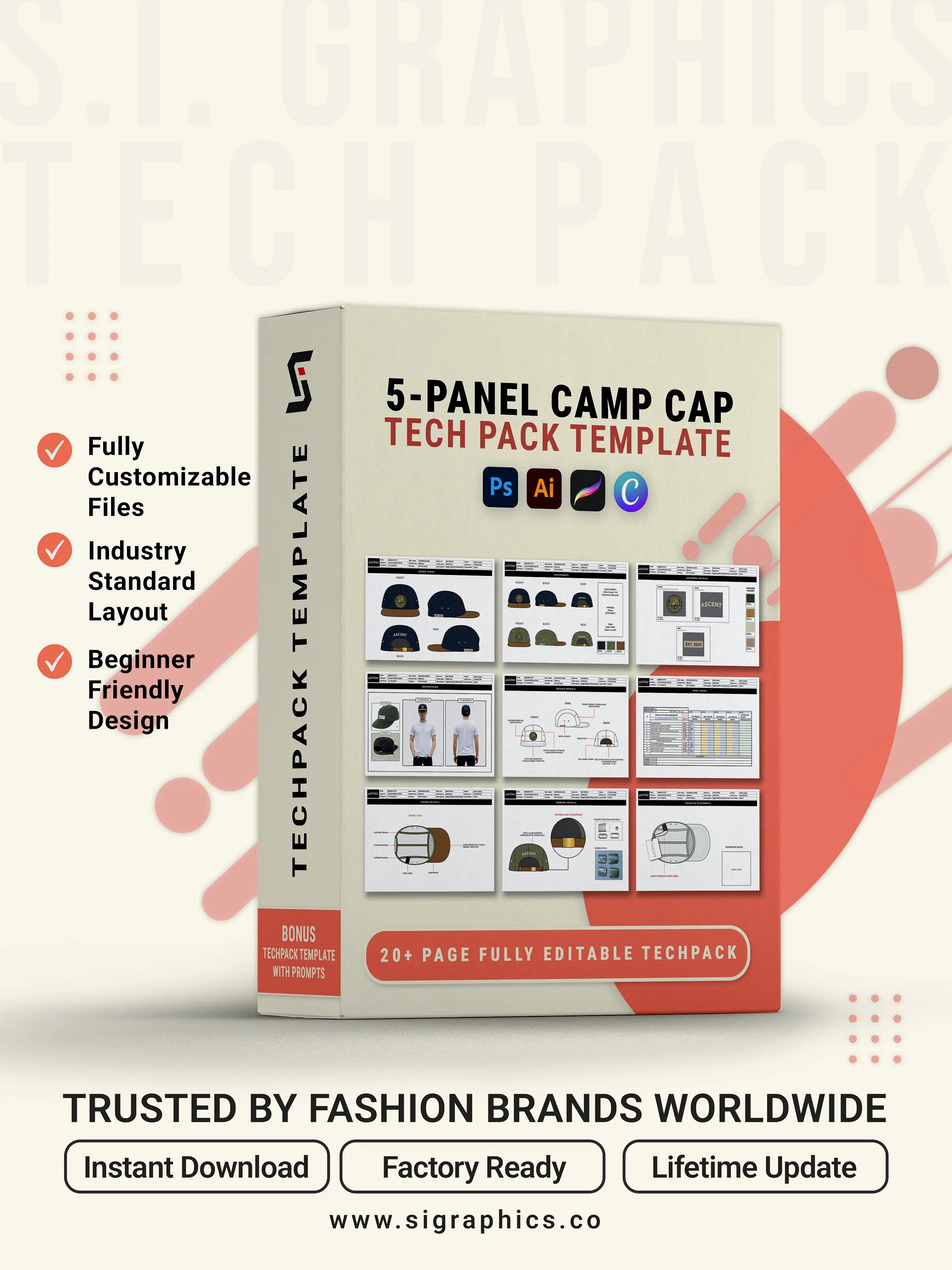 5-Panel Camp Cap Tech Pack Template product image (1)