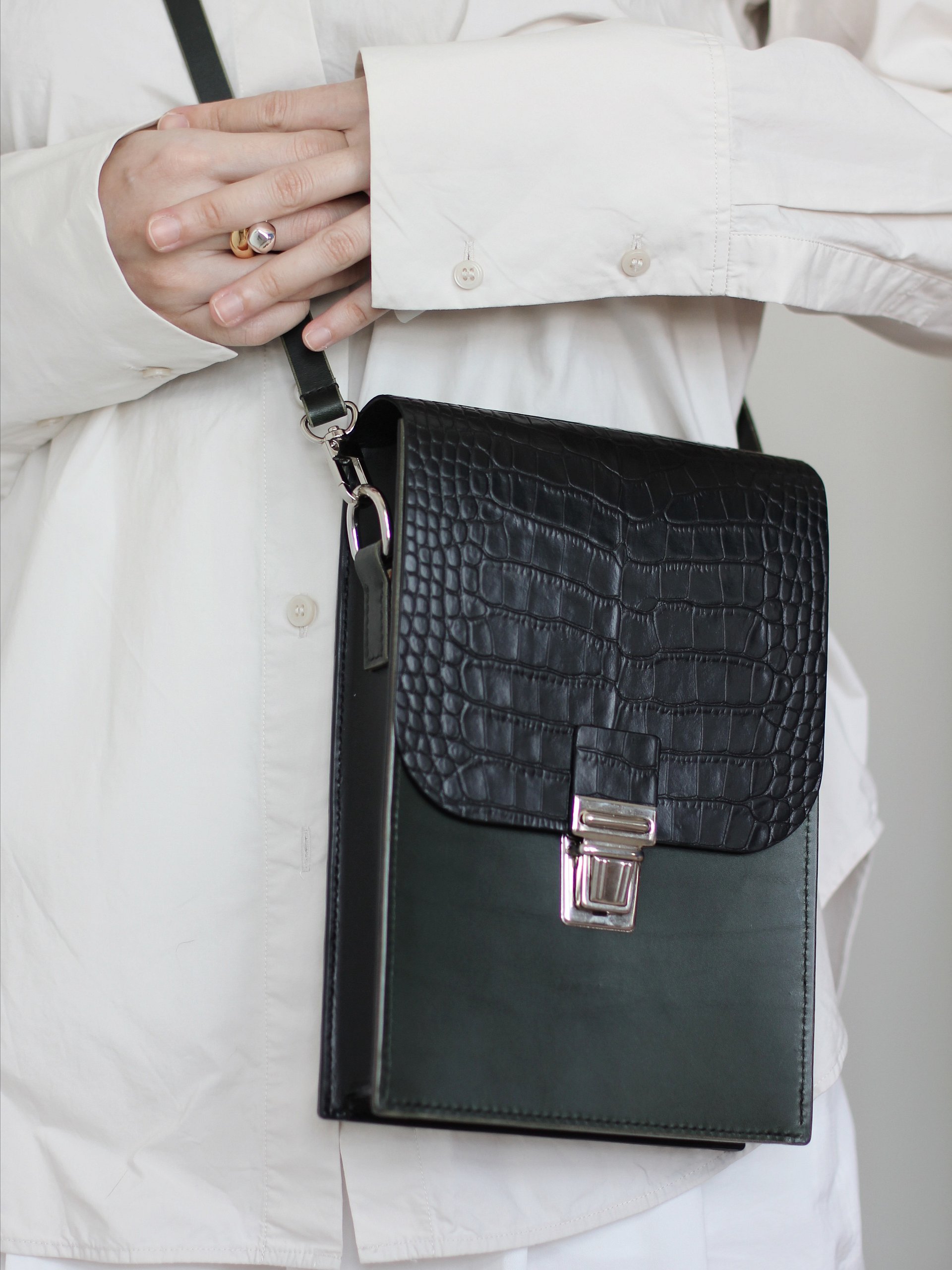Croc Embossed Vegetable Tanned Leather Satchel product image (1)