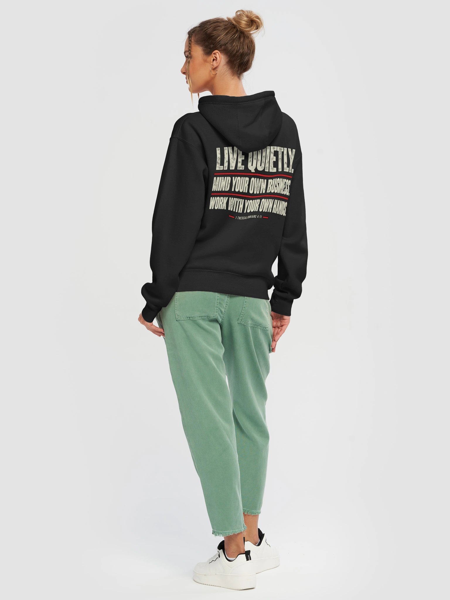 Gettin’ Junk Done — Live Quietly Hoodie | 1 Thessalonians 4:11 — Light Edition product image (16)