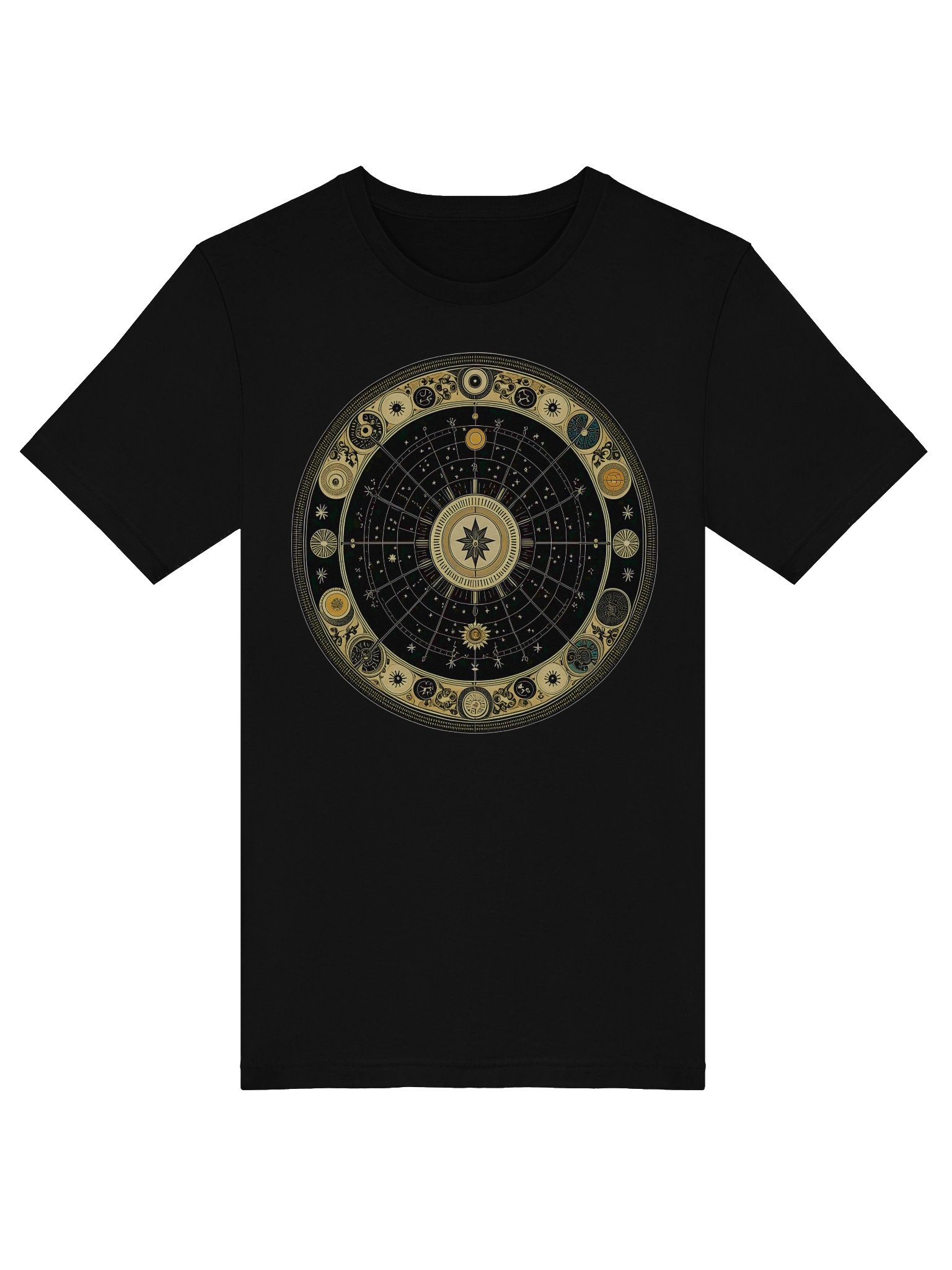 🌌 Celestial Zodiac Compass Unisex T-Shirt – Gold Cosmic Wheel Design | Mystical Astrology-Inspired Graphic Tee product image (12)