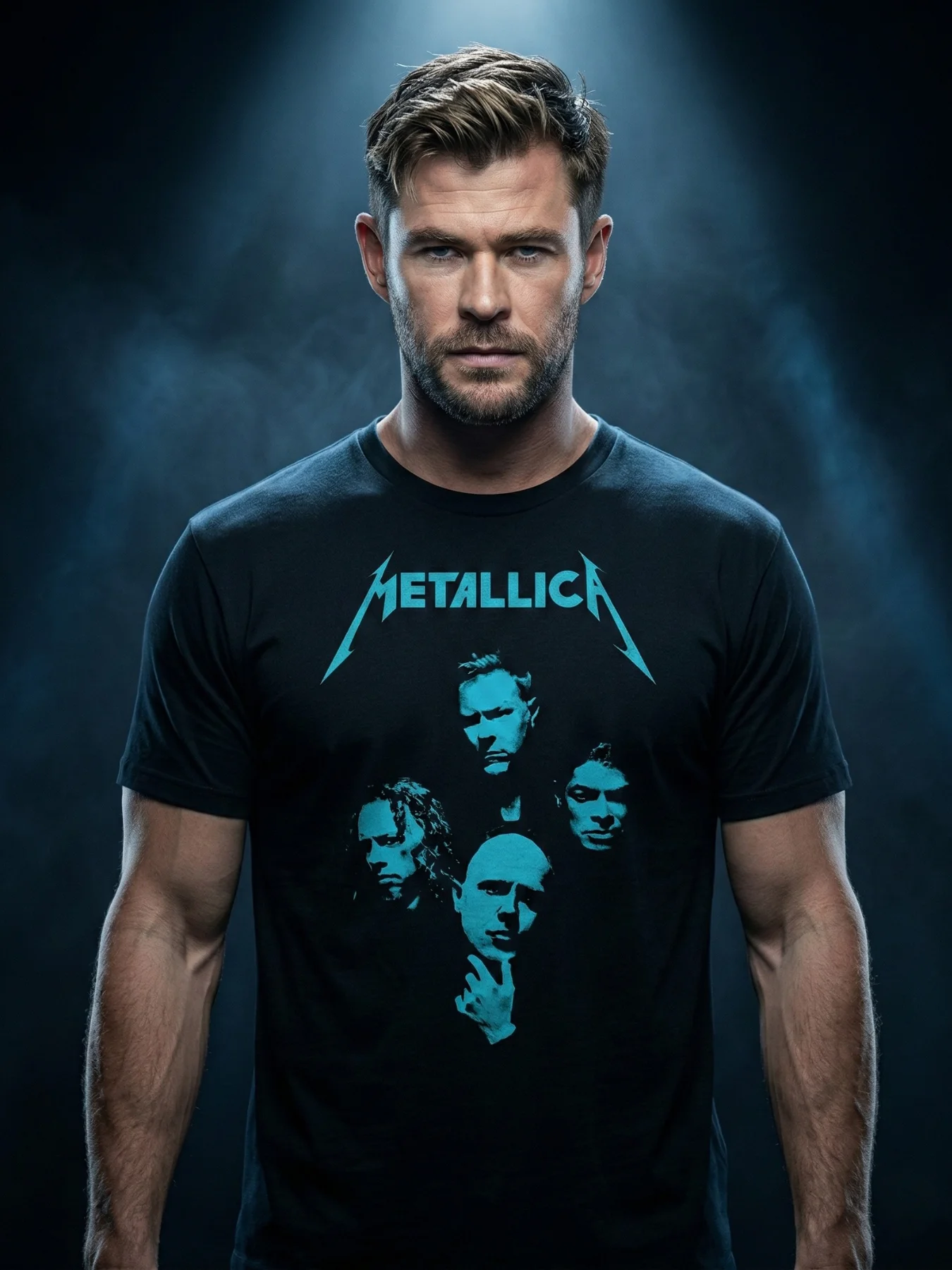 Metallica Band Portrait T-Shirt | Black Album Era Teal Graphic Tee | James Hetfield Kirk Hammett Thrash Metal Collector Shirt product image (1)