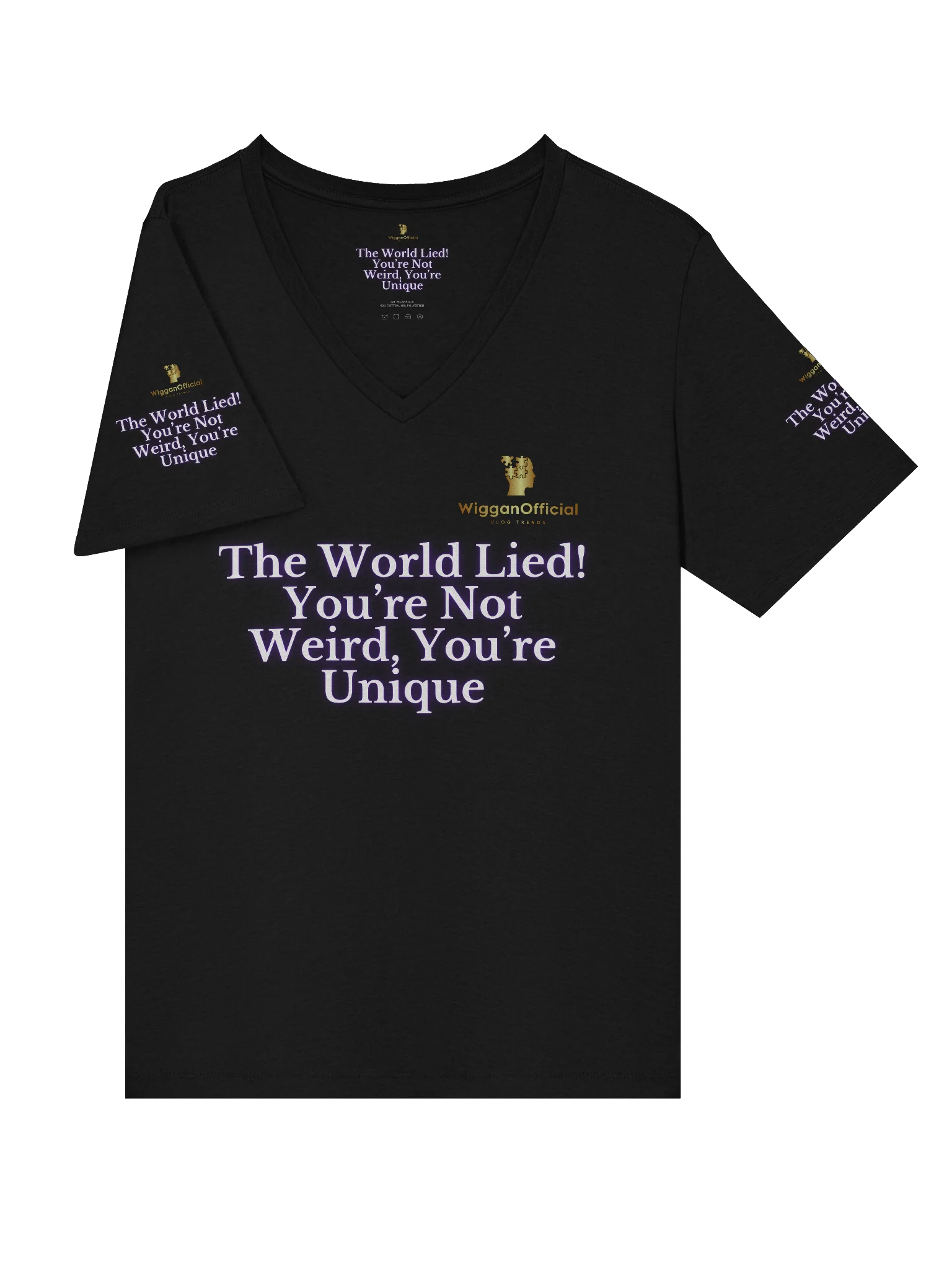 WigganOfficial “The World Lied! You’re Not Weird, You’re Unique” Women's Relaxed V-Neck T-Shirt product image (5)