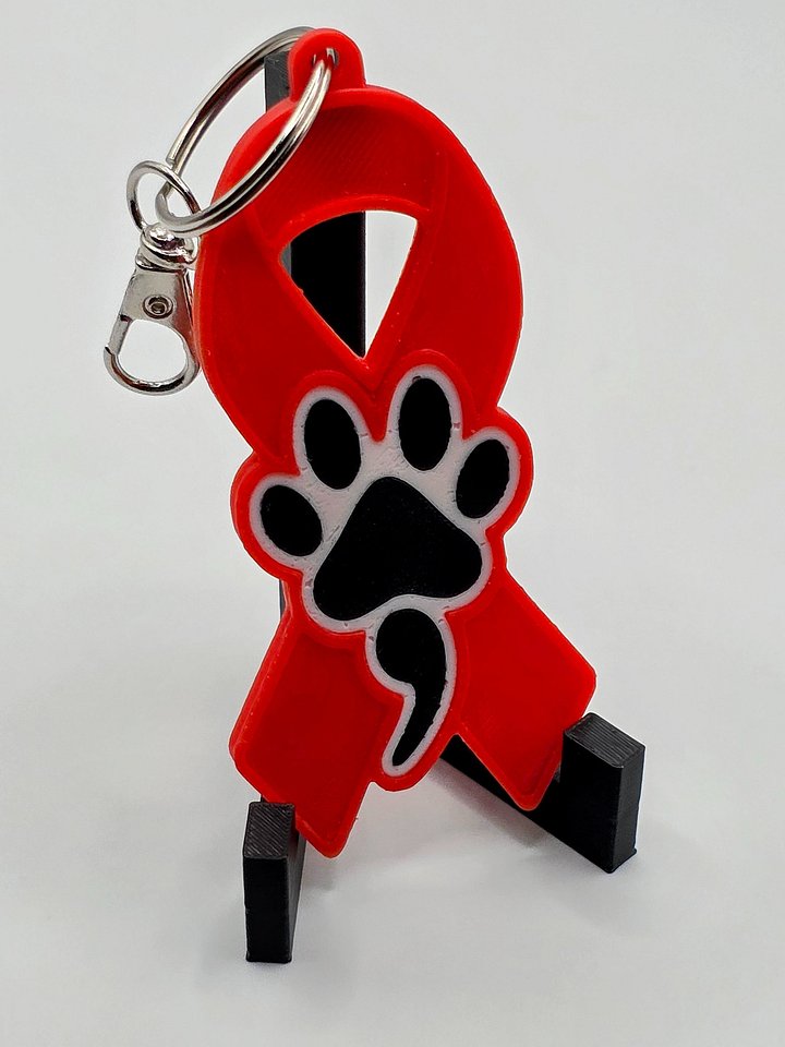 ❤️ Red Awareness Ribbon Keychain | Dog Paw Semicolon product image (1)