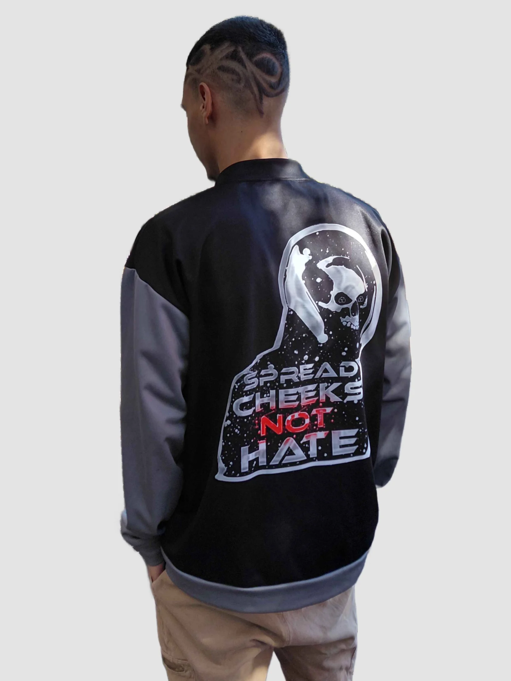 Spread Cheeks NOT Hate Grey Sleeves Bomber Jacket product image (1)