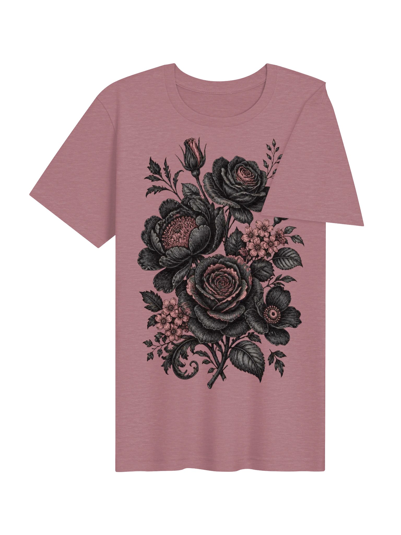 Gothic Floral Shirt, Black & Pink Rose Victorian-Inspired Botanical Tee product image (5)