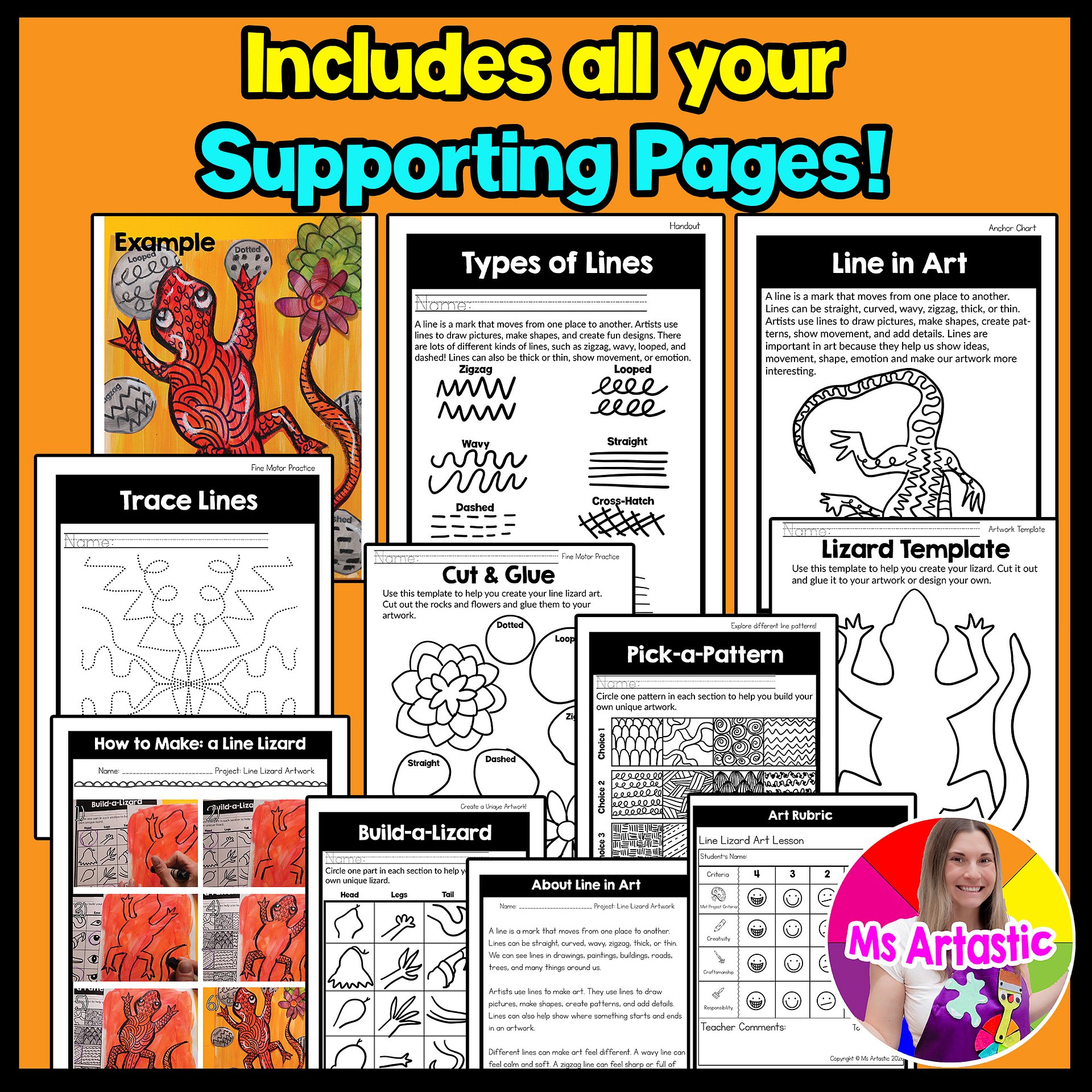Line Lesson Line Lizard Art Project 1st Grade Art Activity Element of Art Line product image (4)