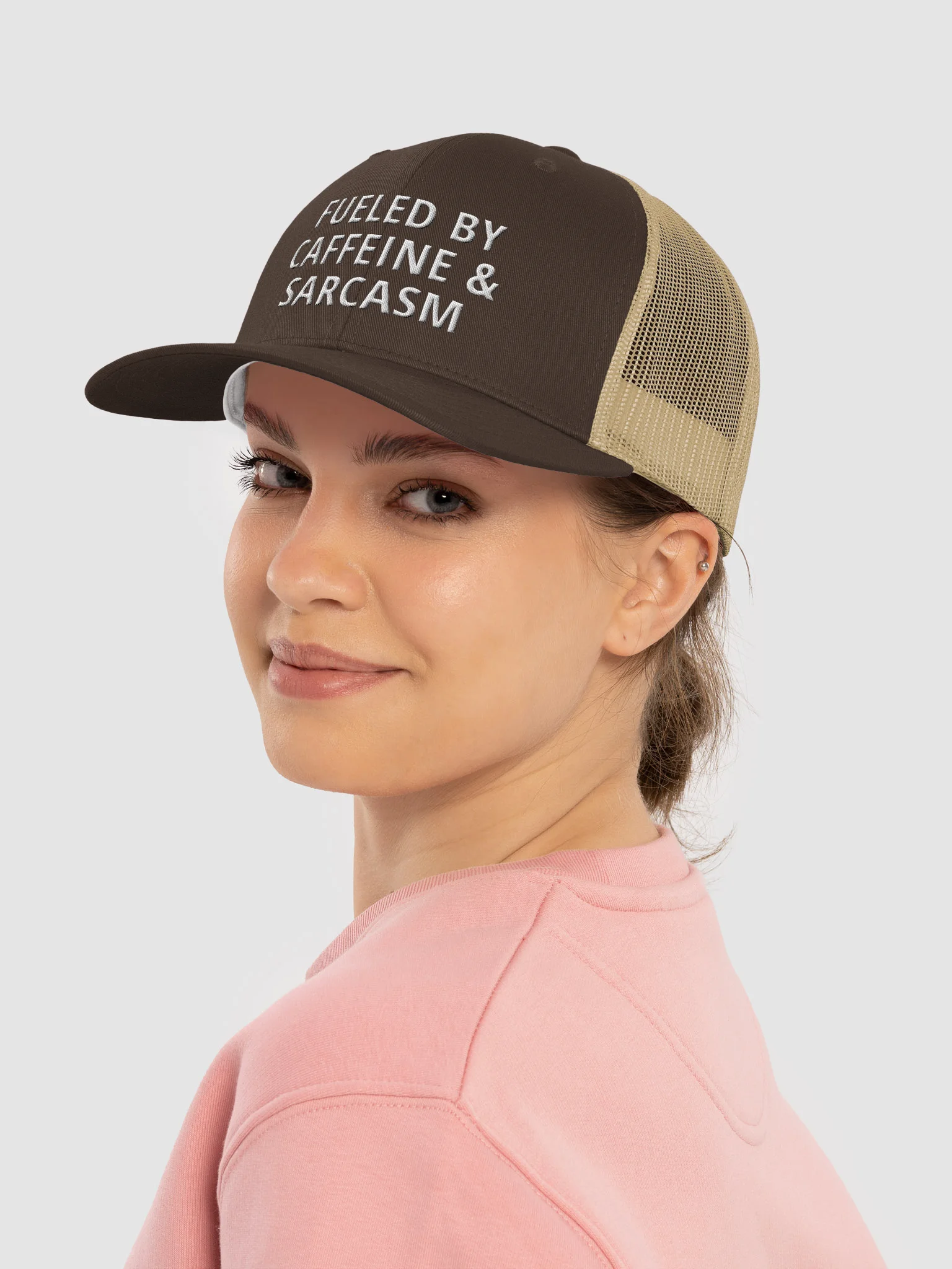 Fueled by caffeine & sarcasm. Trucker Hat product image (14)