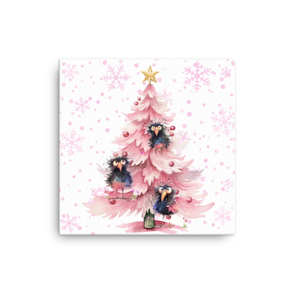 Crazy Birds Pink Christmas Canvas product image (1)