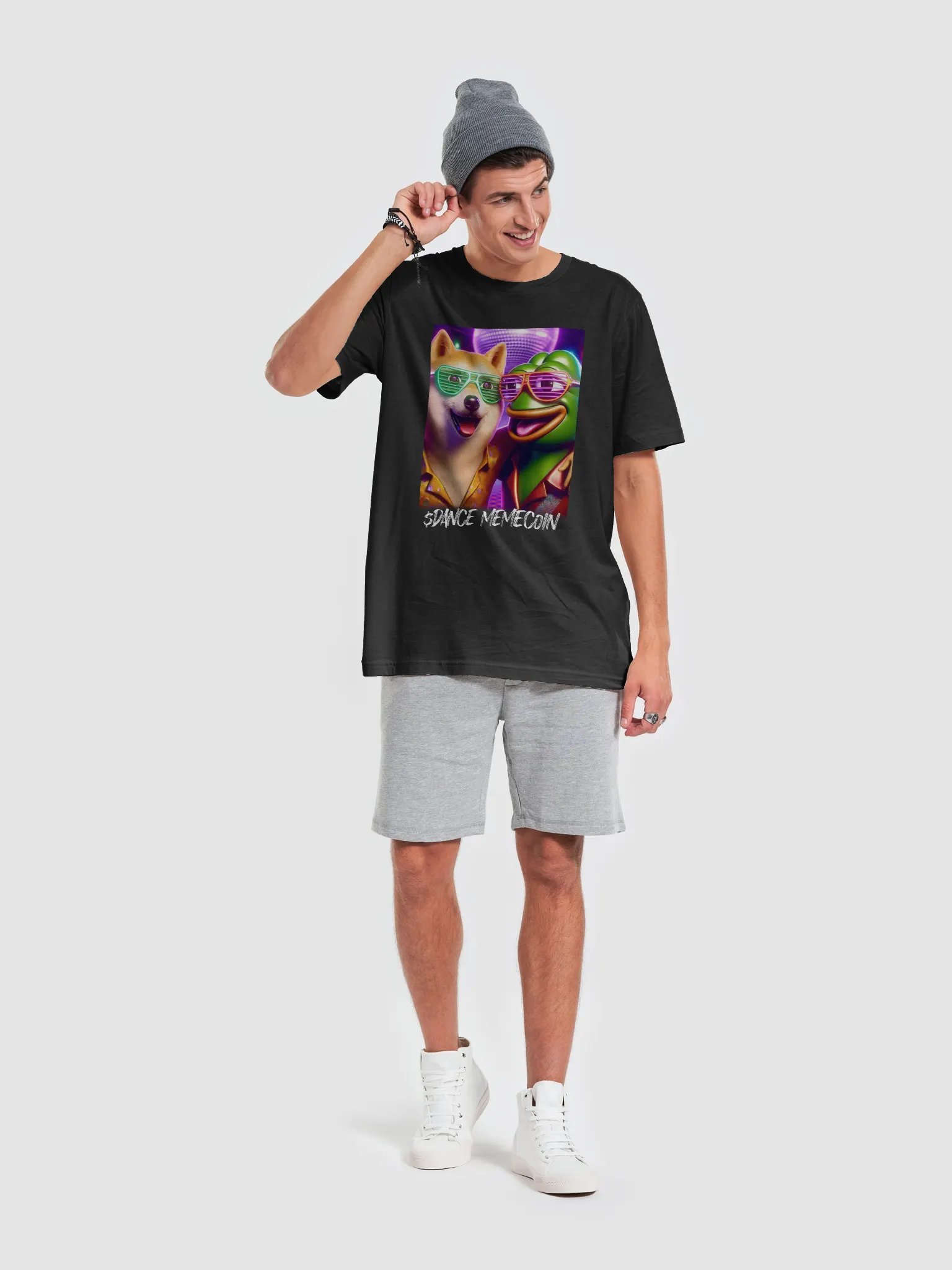 DISCO DOGE and PARTY PEPE - DANCE MEMECOIN - PREMIUM TEE - BLACK product image (2)