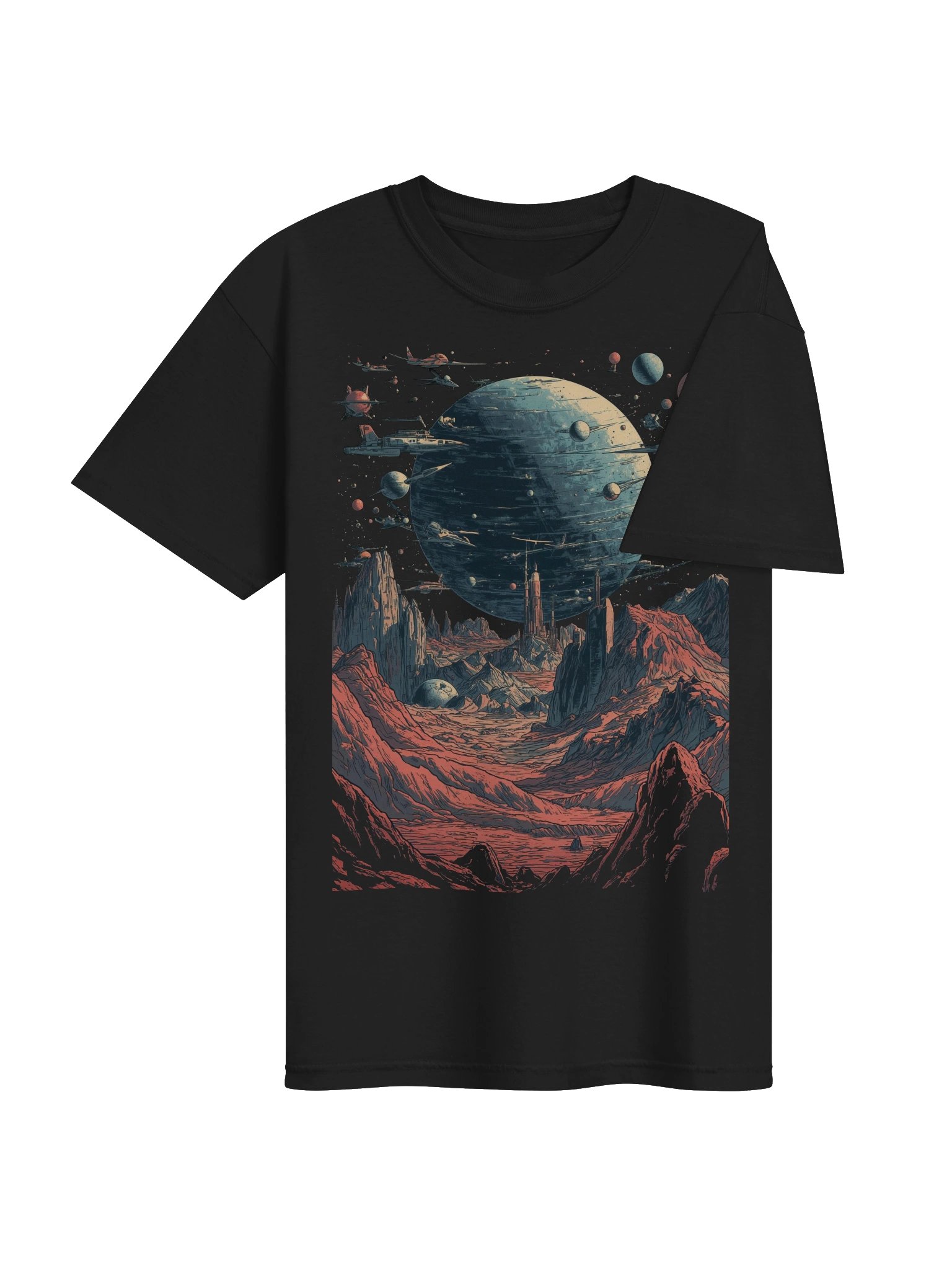 Retro-Futuristic Alien Landscape Heavyweight T-Shirt product image (7)