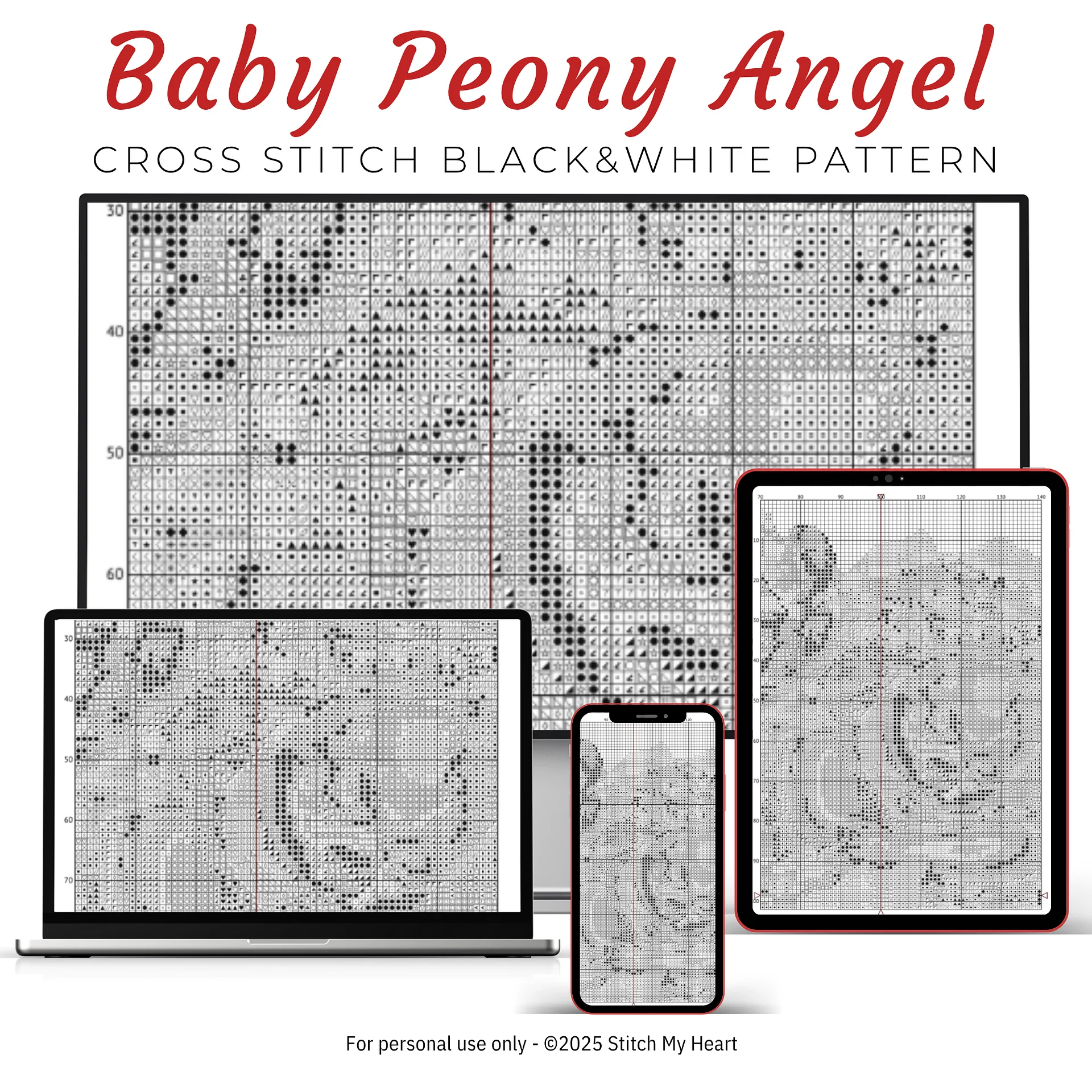 Baby Peony Angel Cross Stitch Pattern product image (4)