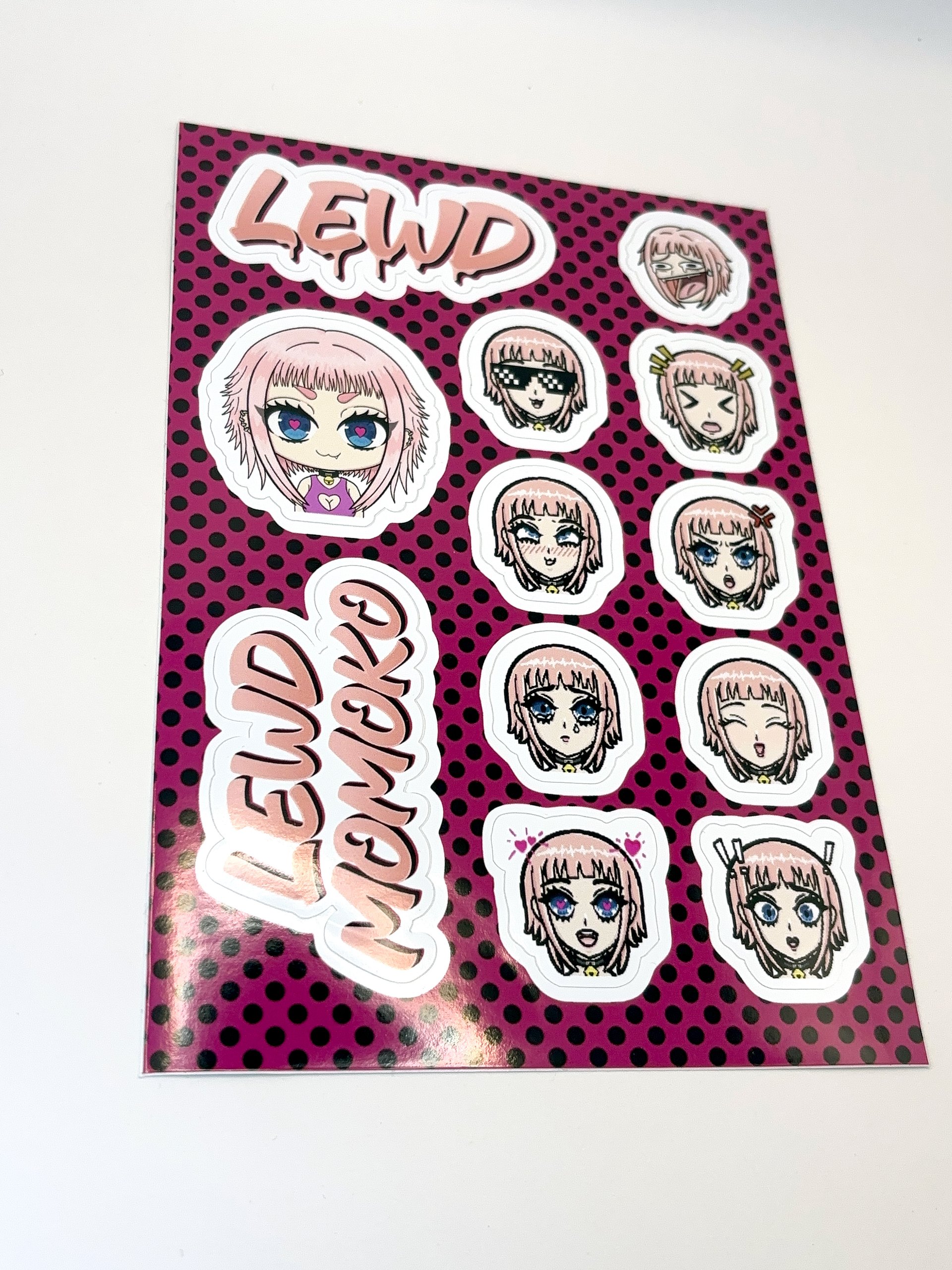 Lewd Momoko Sticker Sheet – Emoji & Logo Pack (12 pcs) product image (6)