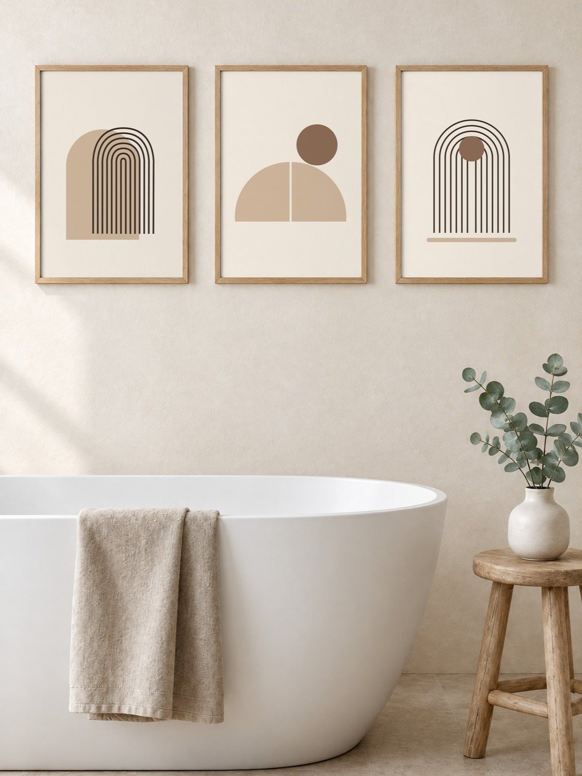 Neutral Bathroom Wall Art Set of 3 | Mocha Boho Arch Prints product image (1)