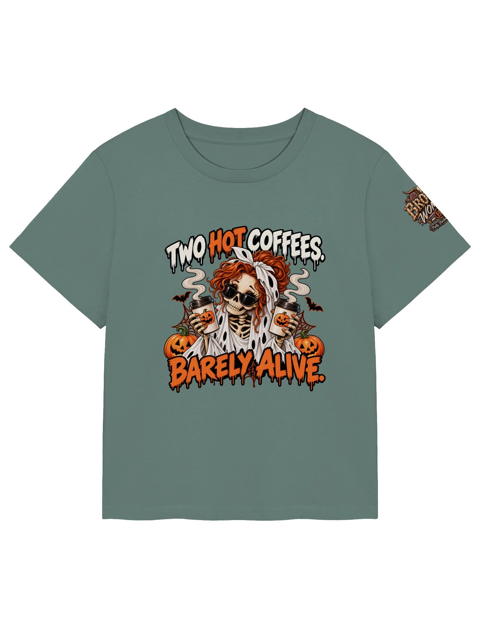 Funny Halloween Coffee Shirt — Two Hot Coffees, Barely Alive™ | Holly-Ween™ product image (2)