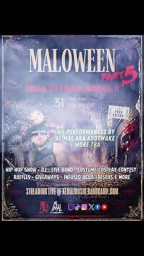 My 5th annual MAL-o-ween party is going down @neobloombtx pull up in person or online LIVE on @bandcamp #almalmusic #undergro...