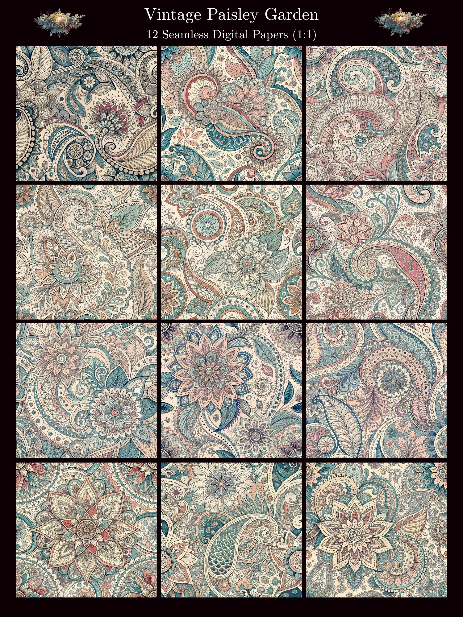 Vintage Paisley Garden Digital Papers Bundle product image (1)