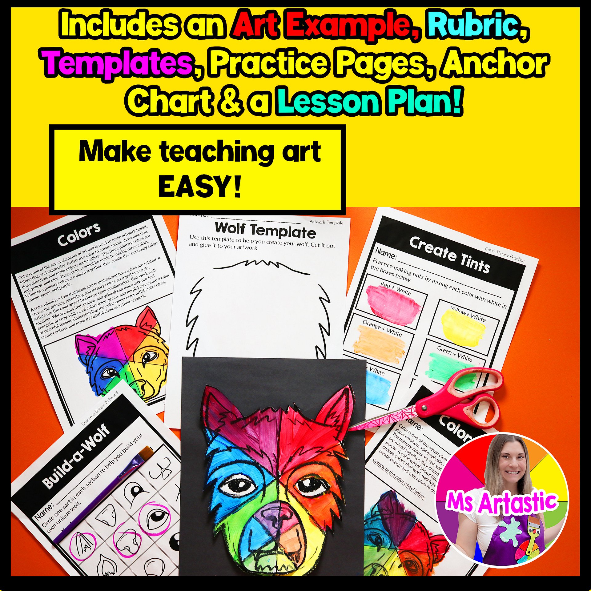 Color Wheel Art Lesson Element of Art Color 4th Grade Color Wheel Wolf Project product image (3)
