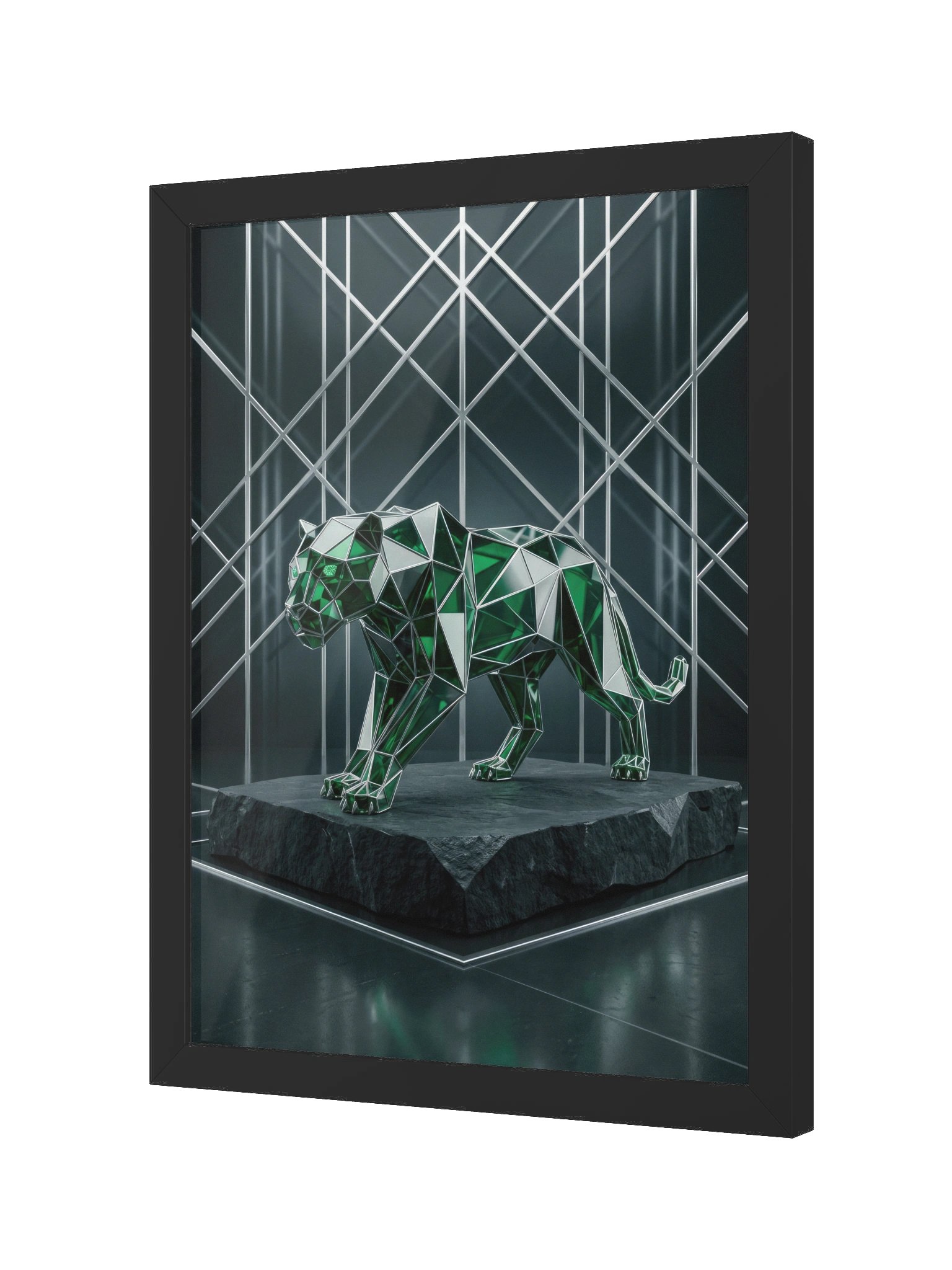 Emerald Geometric Panther Canvas - Neo-Deco Luxury Wall Art product image (2)