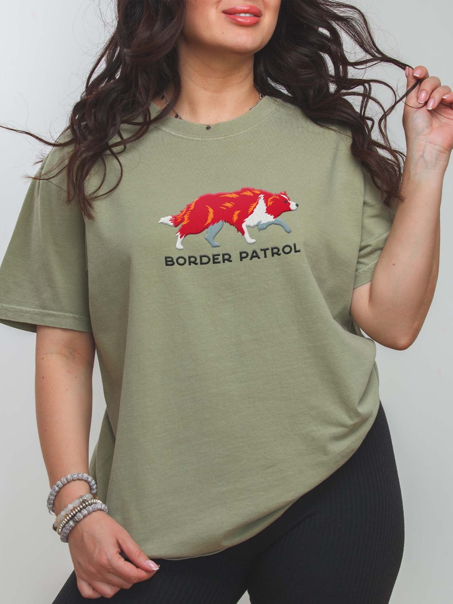 Border Patrol T-Shirt(Embroidered) of a Border Collie(Red) product image (2)