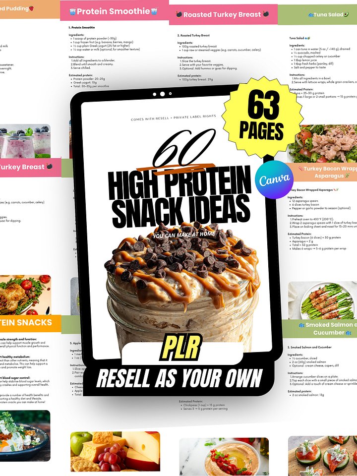 High Protein Recipes: 60 Snack Recipes | PLR/MRR Ebook product image (1)
