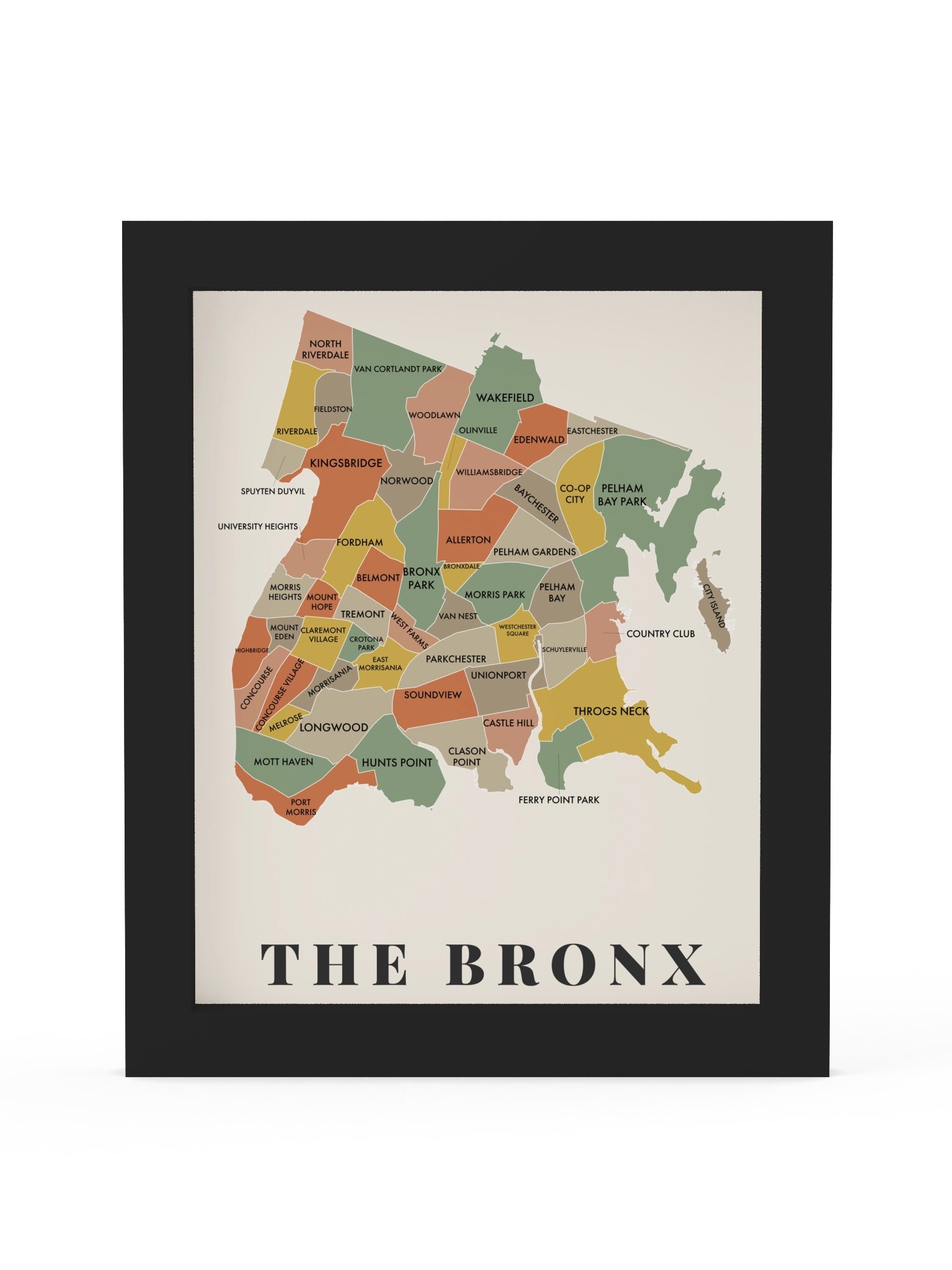 Bronx Neighborhood Map (Earth) [all] | Framed product image (1)