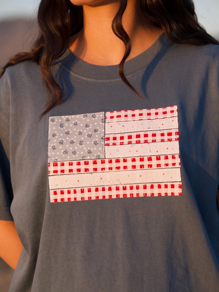 American Flag Fabric Applique Tee product image (1)