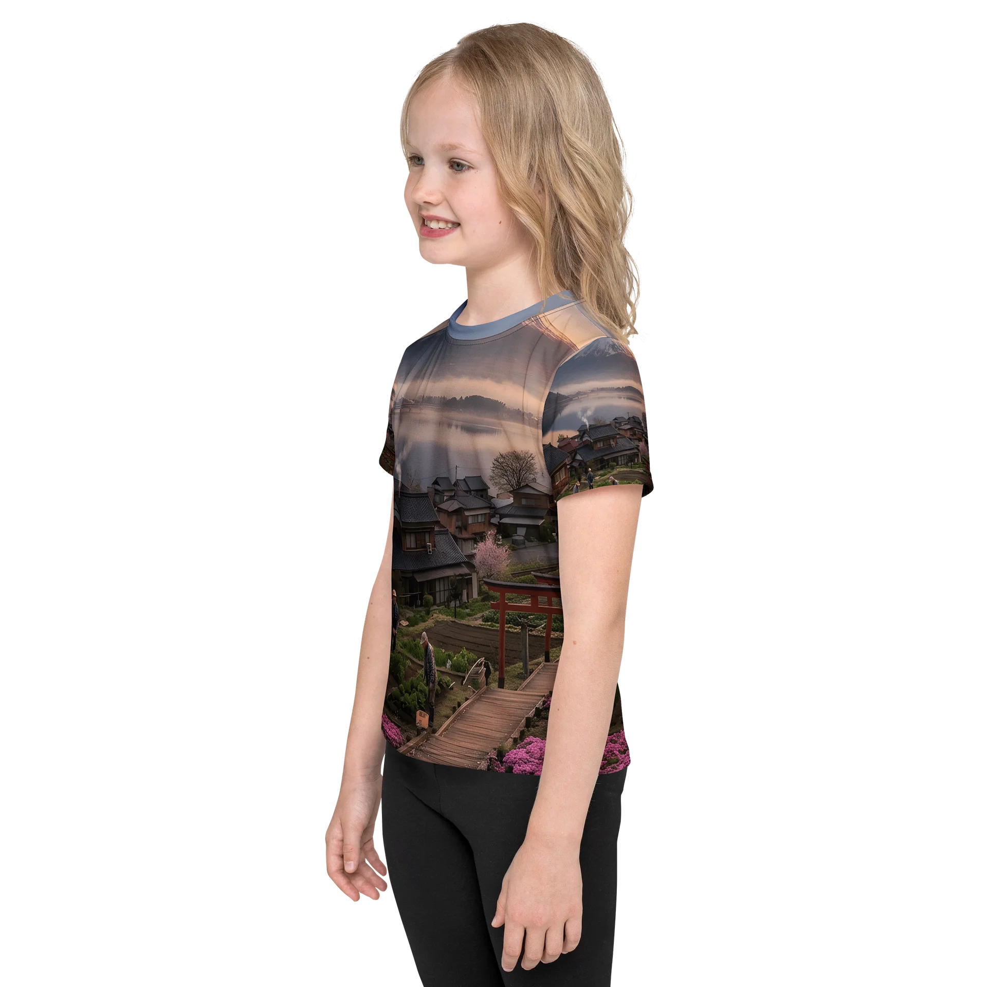 Mount Fuji & Japanese Village Kids Crew Neck T-Shirt | Graphic Tee product image (5)