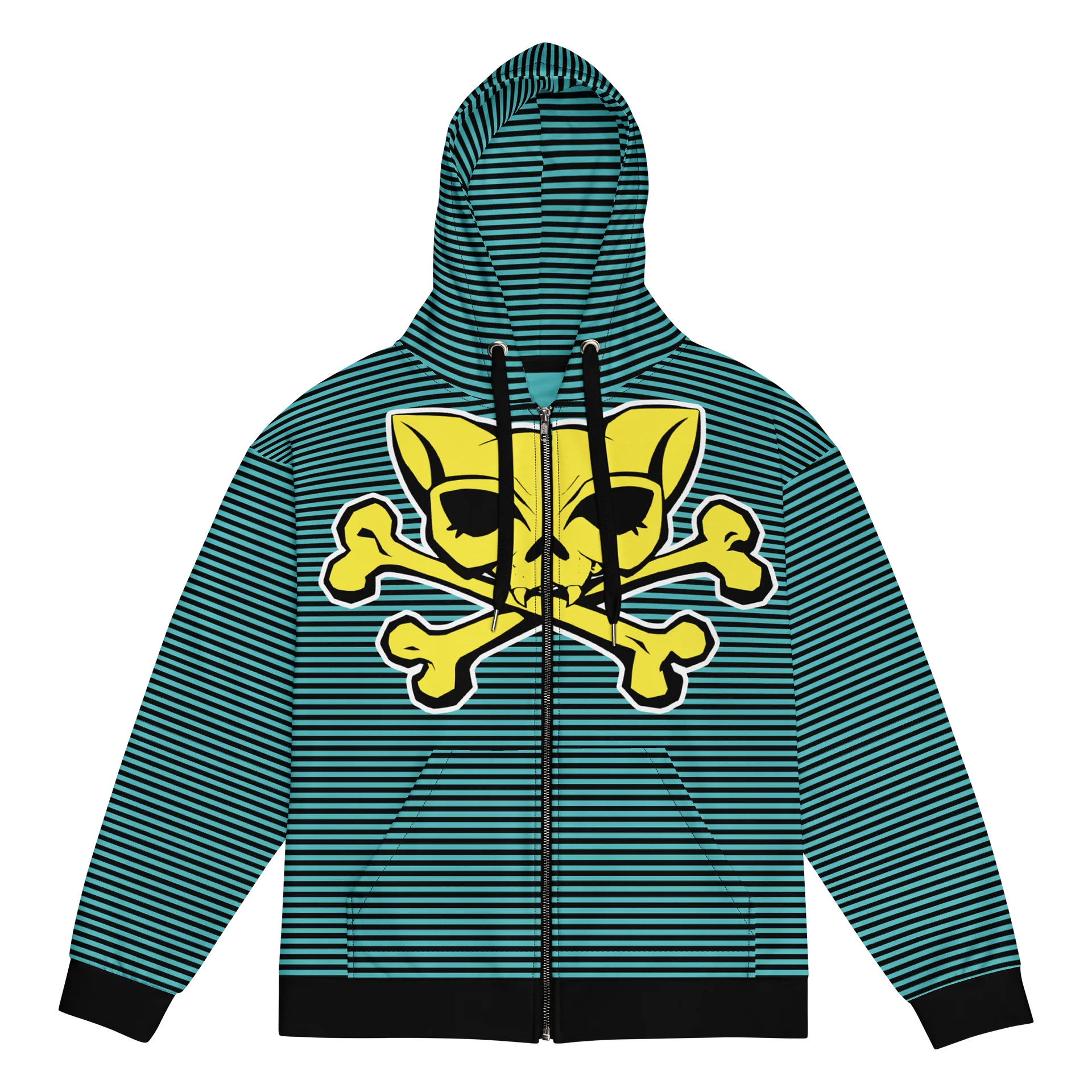 Teal and Yellow Kat Skull Stripped Hoodie product image (1)