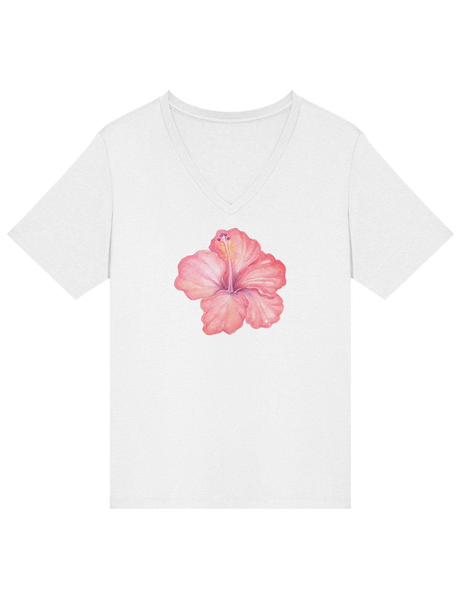 Pink Hibiscus V-Neck T-Shirt product image (3)