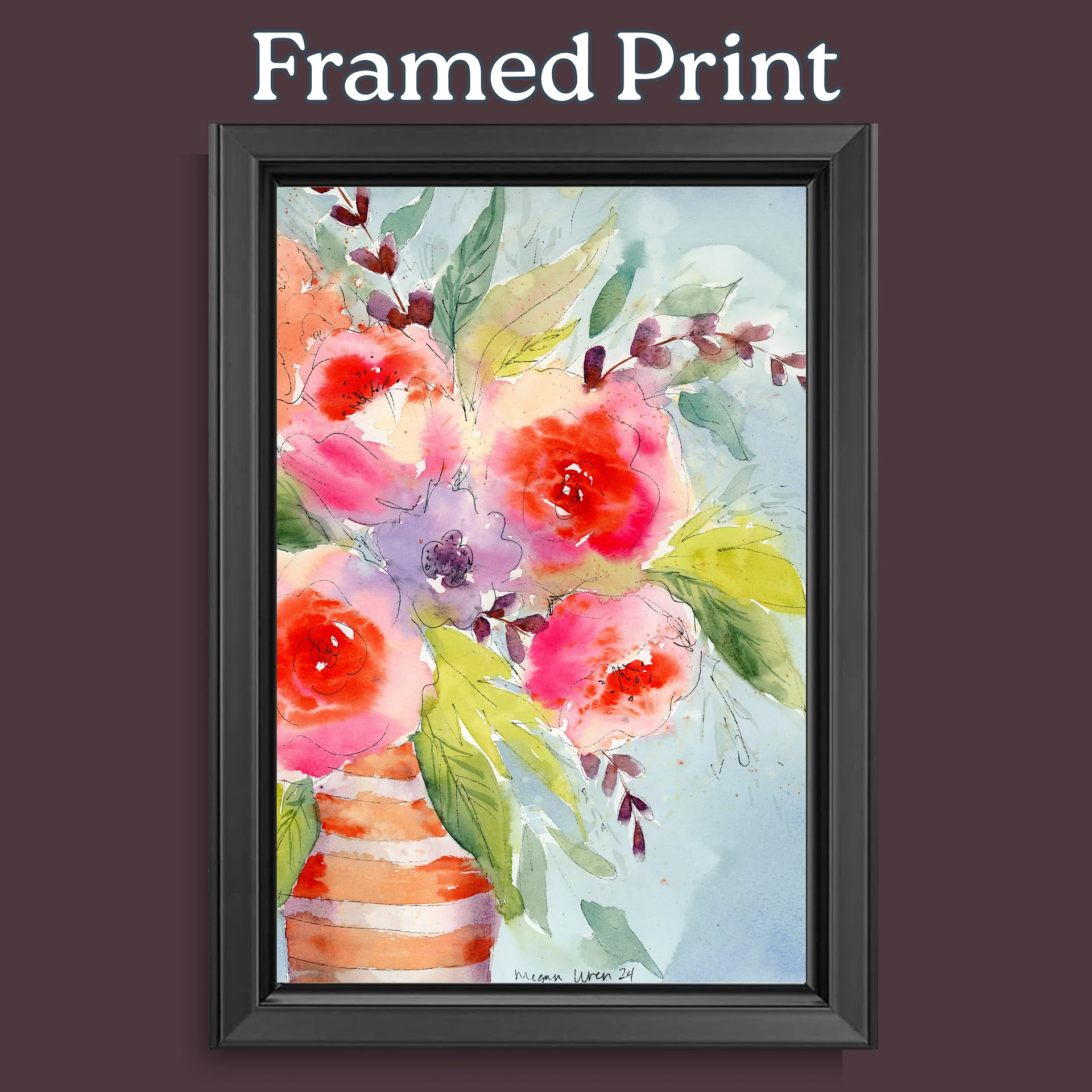 Floral Watercolor Print - Orange Striped Vase product image (11)