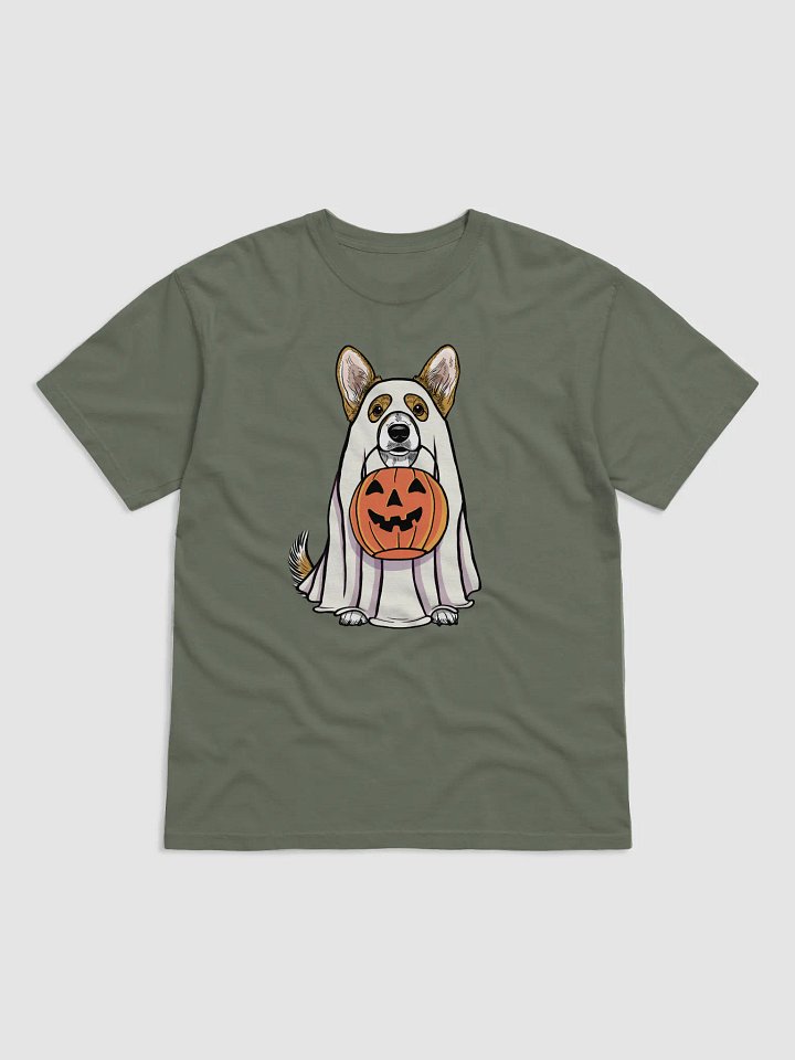 Funny Halloween Cardigan Welsh Corgi T-Shirt | Funny Corgi Wearing a Ghost Costume and Holding a Pumpkin Basket product image (1)