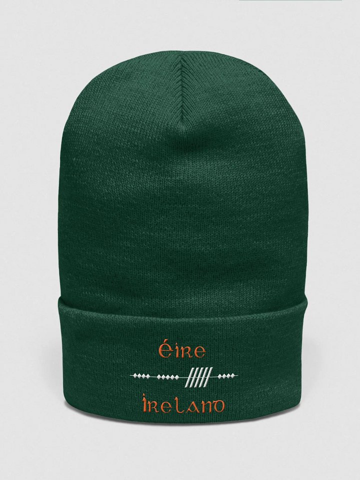 Ireland/Éire Scholastic Style Ogham, Green with White and Orange, embroidered Cuffed Beanie product image (1)
