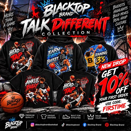🔥 NEW DROP. DIFFERENT ENERGY. 🔥

The Blacktop Brand TALK DIFFERENT Collection just landed. 🏀💥

HEAD TAP. ANKLE BULLY. RAINING...