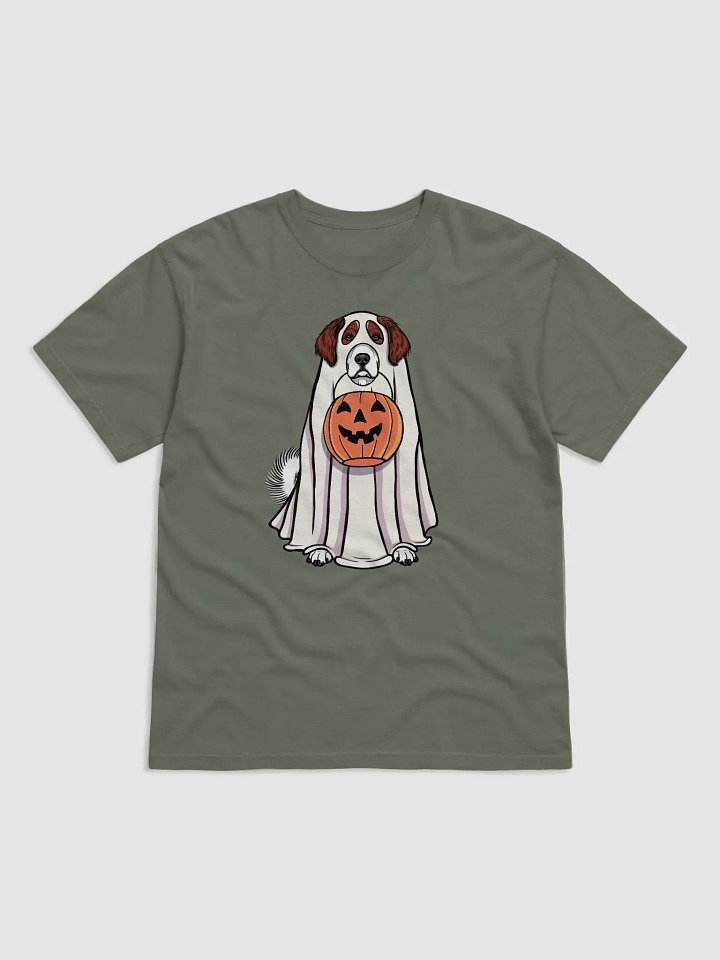 Funny Halloween Great Pyrenees(Brown) T-Shirt | Funny Pyr Wearing a Ghost Costume and Holding a Pumpkin Basket product image (1)