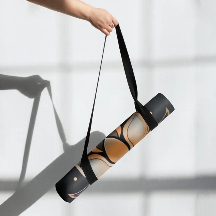 Black Premium Yoga Mat Featuring Lotus Motif product image (2)