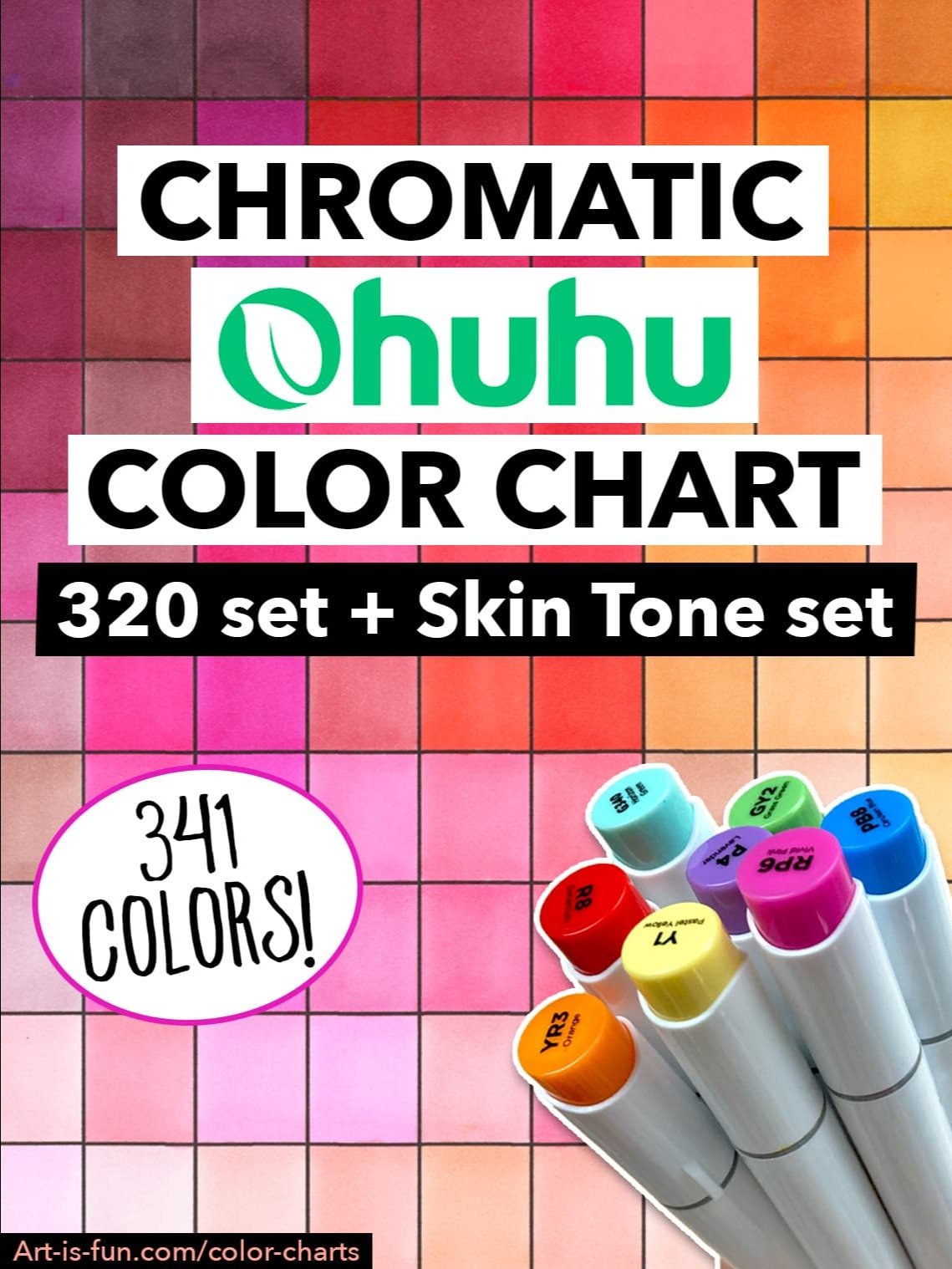 Ohuhu Color Chart - 341 Honolulu Colors (NEW + OLD) in Chromatic Order (Hex + Grid) product image (7)