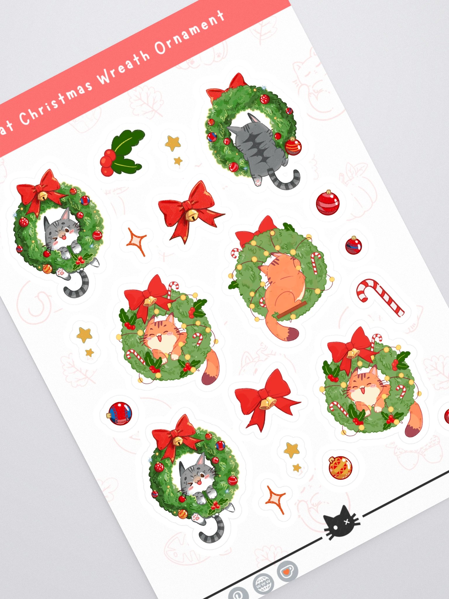 Cat Christmas Wreath Illustration – Cozy Holiday sticker product image (2)