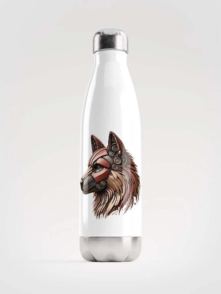White Stainless Steel Water Bottle with German Shepherd Iron Dog Robot Design product image (1)