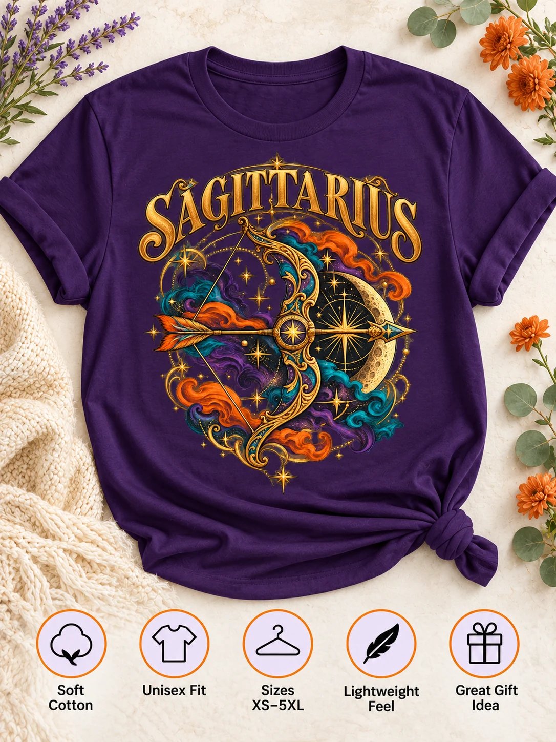 Sagittarius Zodiac T-Shirt With Celestial Bow and Arrow product image (3)