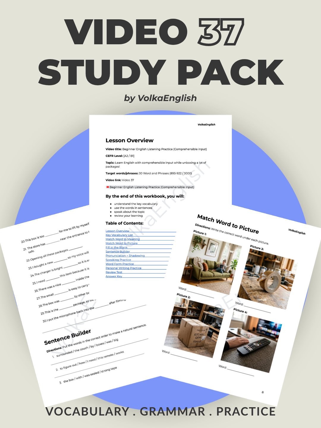 Beginner English Listening Practice (Comprehensible input) - Video 37 Study Pack product image (1)