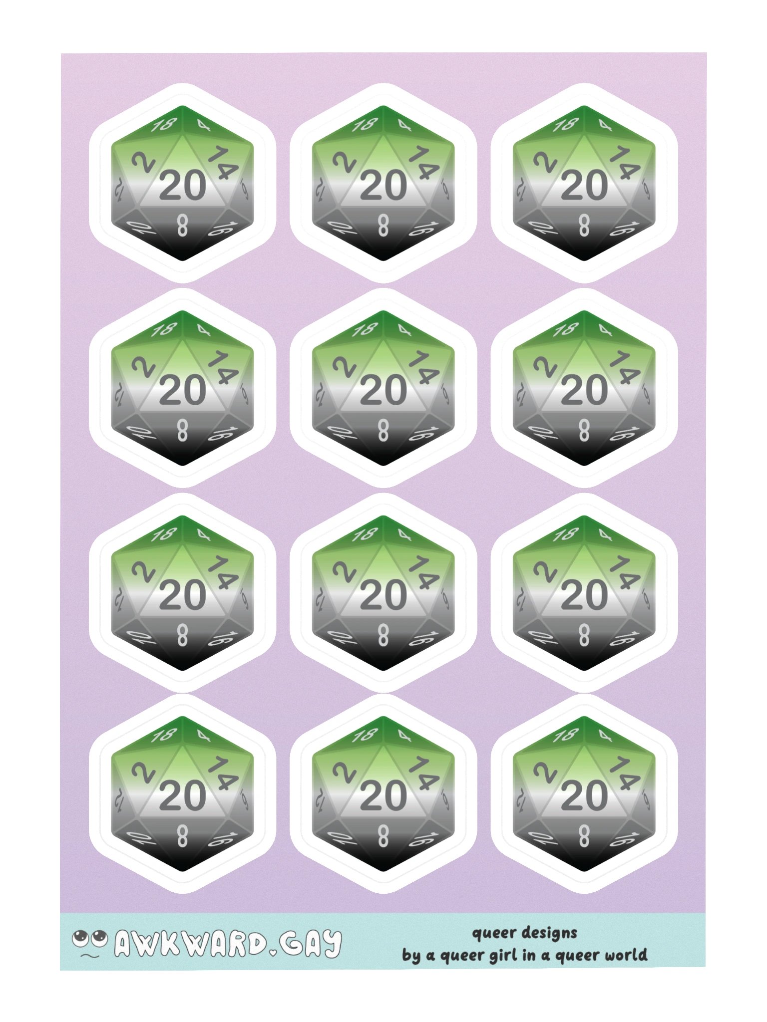 Aromantic Pride D20 Sticker Sheet product image (3)
