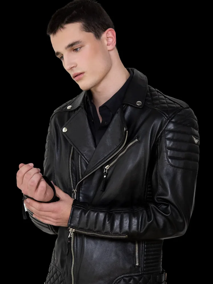 Mens Quilted Leather Biker Jacket product image (4)