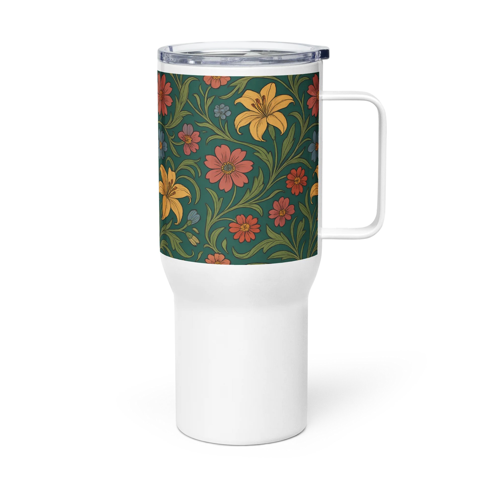 Vintage Lily and Daisy Floral Travel Mug with Handle – 25oz & 40oz Insulated Coffee Tumbler for Hot and Cold Drinks product image (3)
