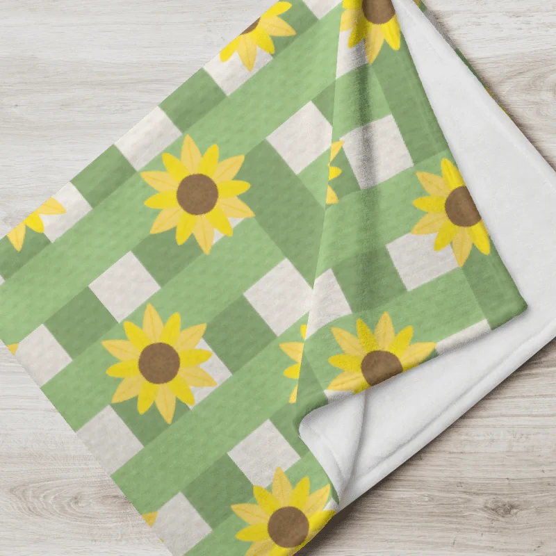 Sunflower Gingham Pattern- Green Background Throw Blanket product image (1)
