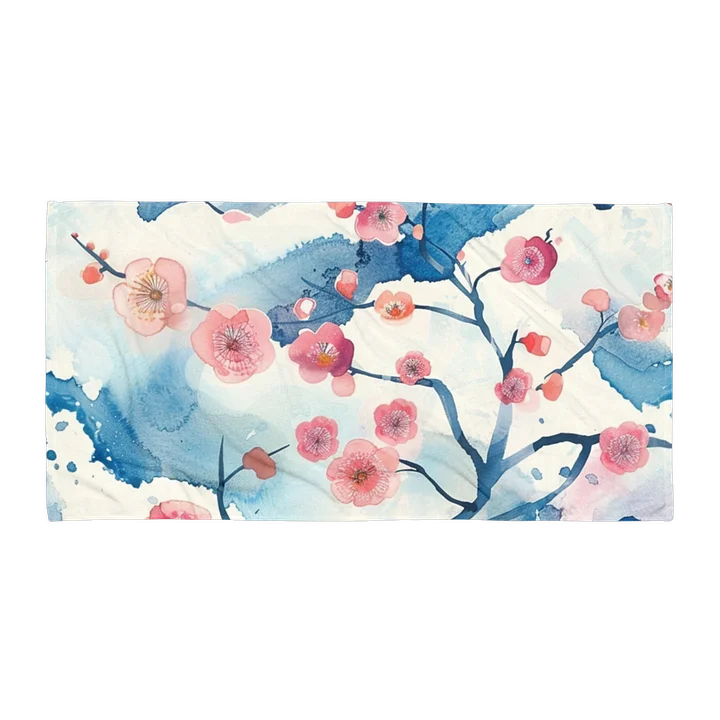 Traditional Japanese Watercolor Beach Towel - Pink Plum Blossom Towel product image (1)