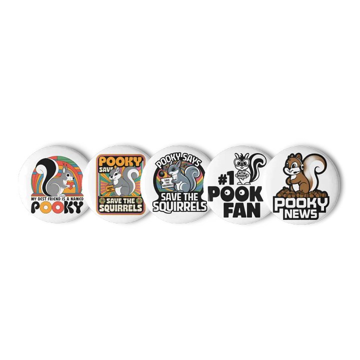 Original Pooky Artwork Buttons: Set of Five -w product image (1)
