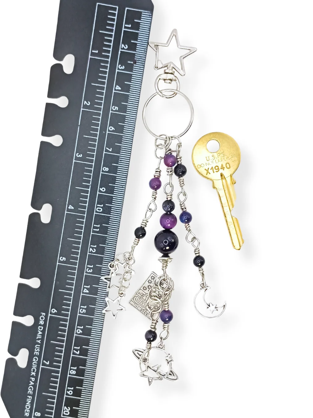 Purple Celestial Purse Charm | Sparkly Goldstone & Tarot, Silver-Tone | "Star Shower" product image (5)