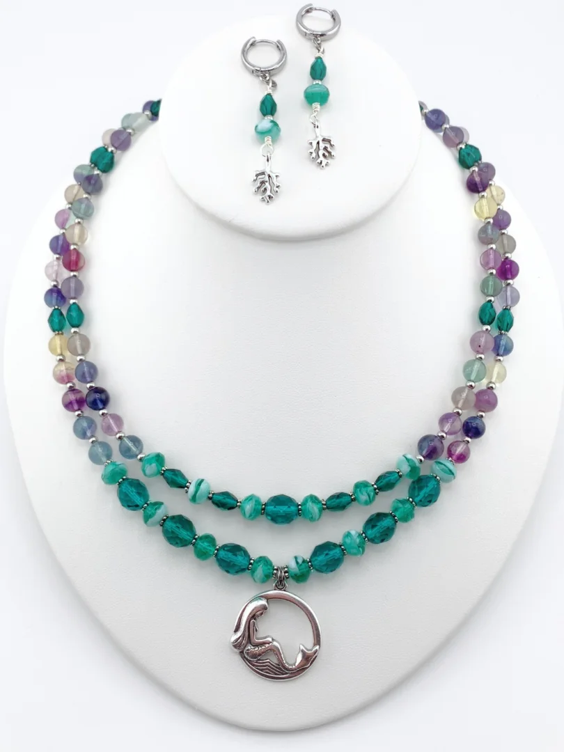Fluorite and Teal Two-Strand Mermaid Necklace Set product image (1)
